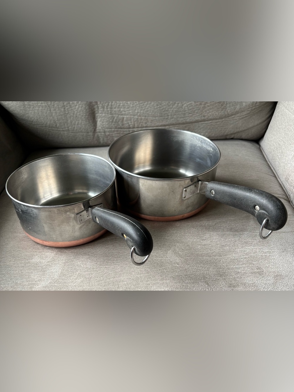 Revere Ware Copper Bottom Sauce Pan Lot Of 2 Double Ring 2 QT & 1.5 Qt NO LIDS